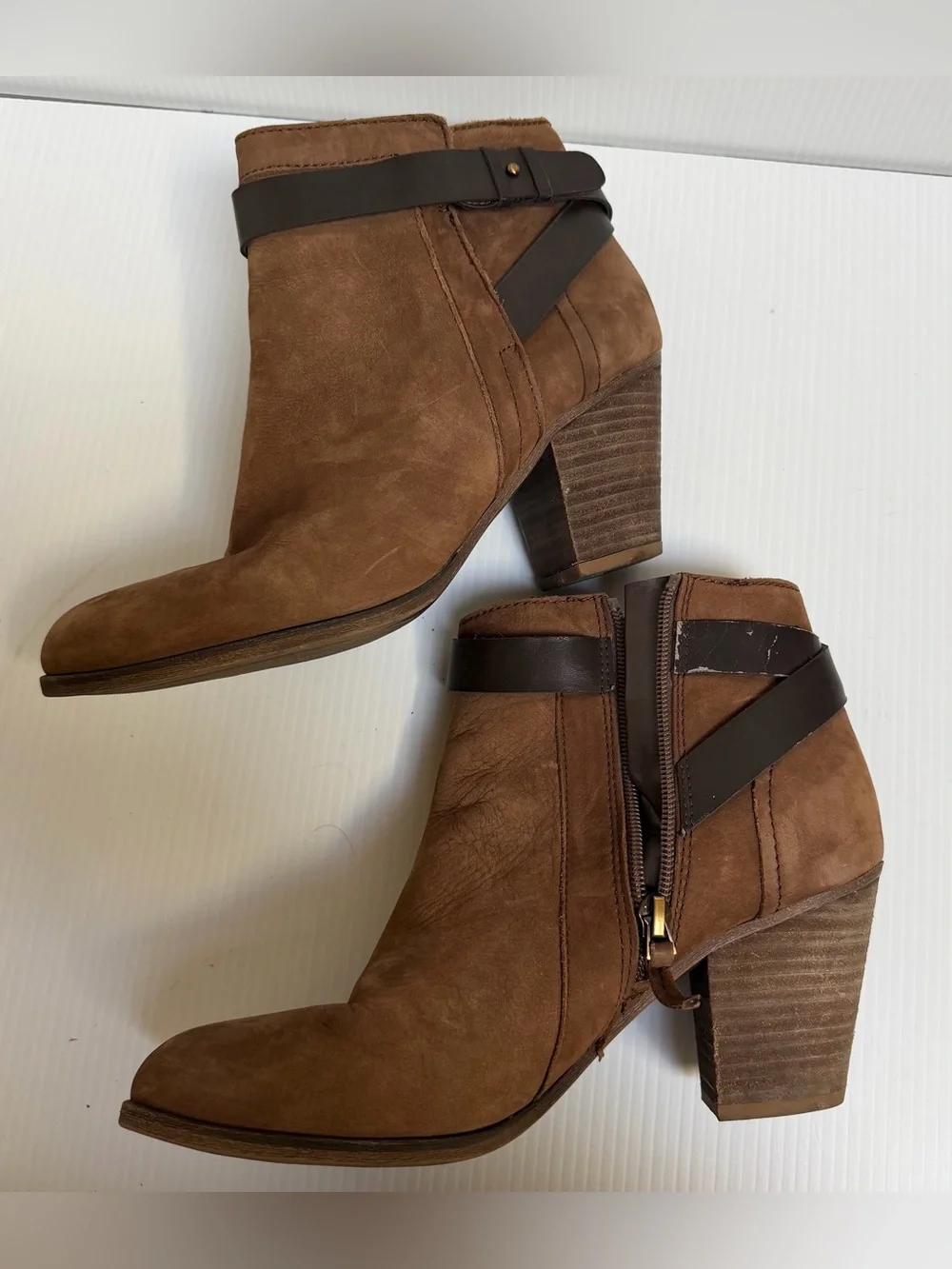 Brown Suede Women's Ankle Boots with Strap